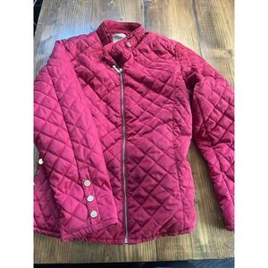 Burberry London Quilted Jacket Berry Red Fleece Lined Zip Front 3XL 117cm